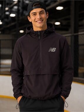 New Balance Black Hooded Half-Zip Windbreaker